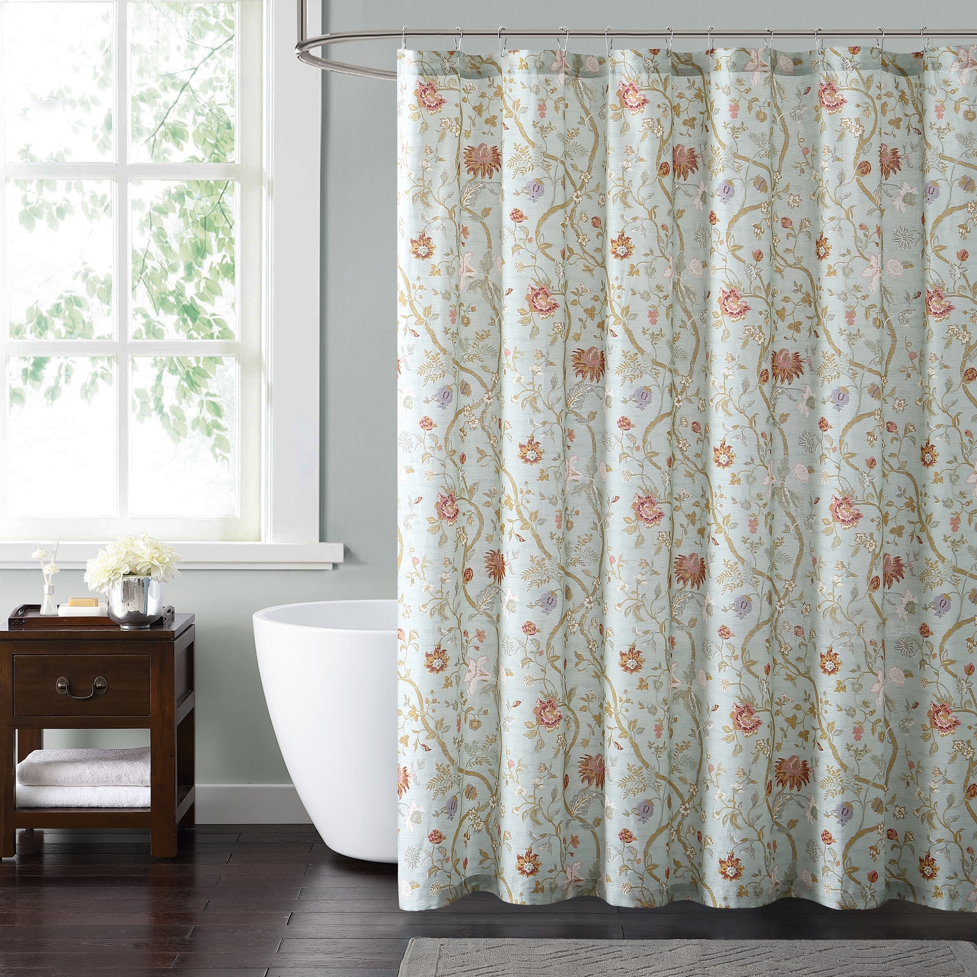 Shower Curtain: Botanical Vine Pattern in Bedford Blue