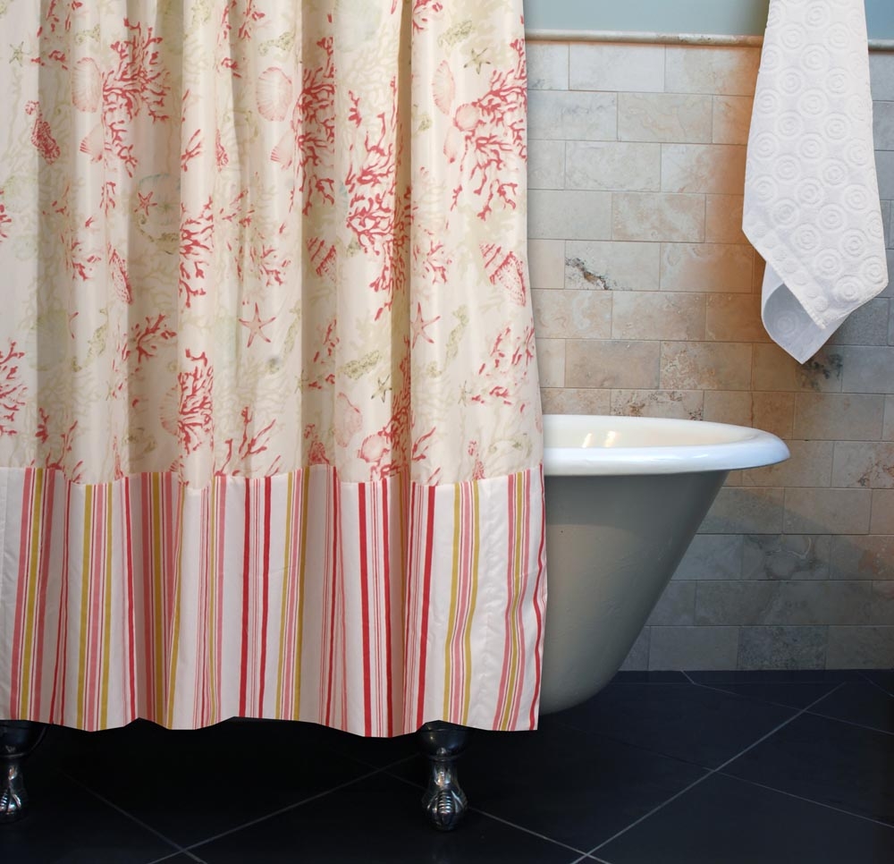 Shower Curtain Coastal Striped Border Pattern Design