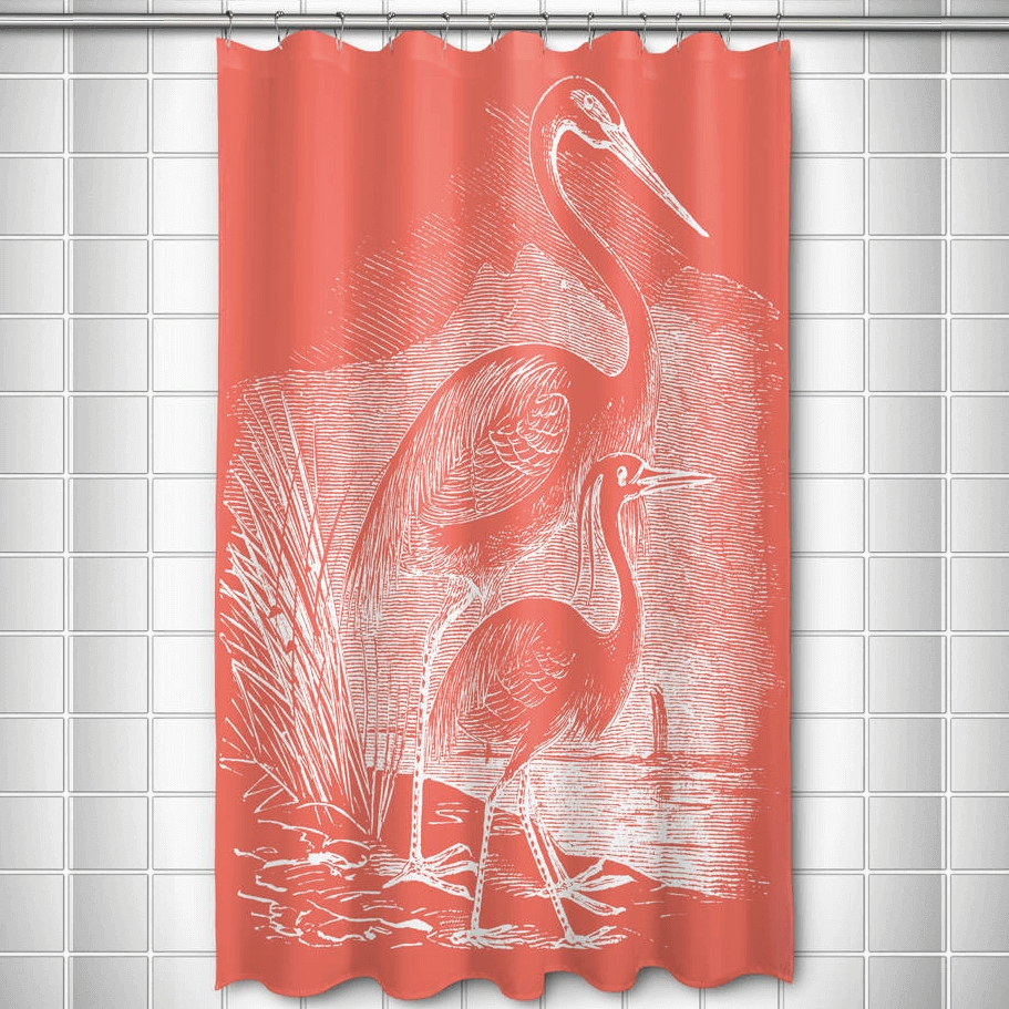 Shower Curtain Egret Artwork Vintage Bird Decor Style