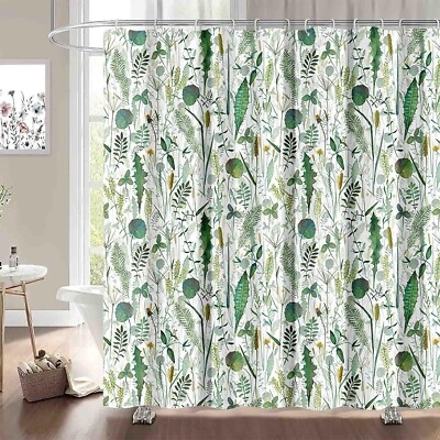 Shower Curtain featuring Textured Botanical Olive Print