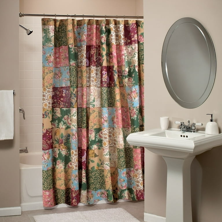 Shower Curtain: Floral Patchwork Design with Cottage Style