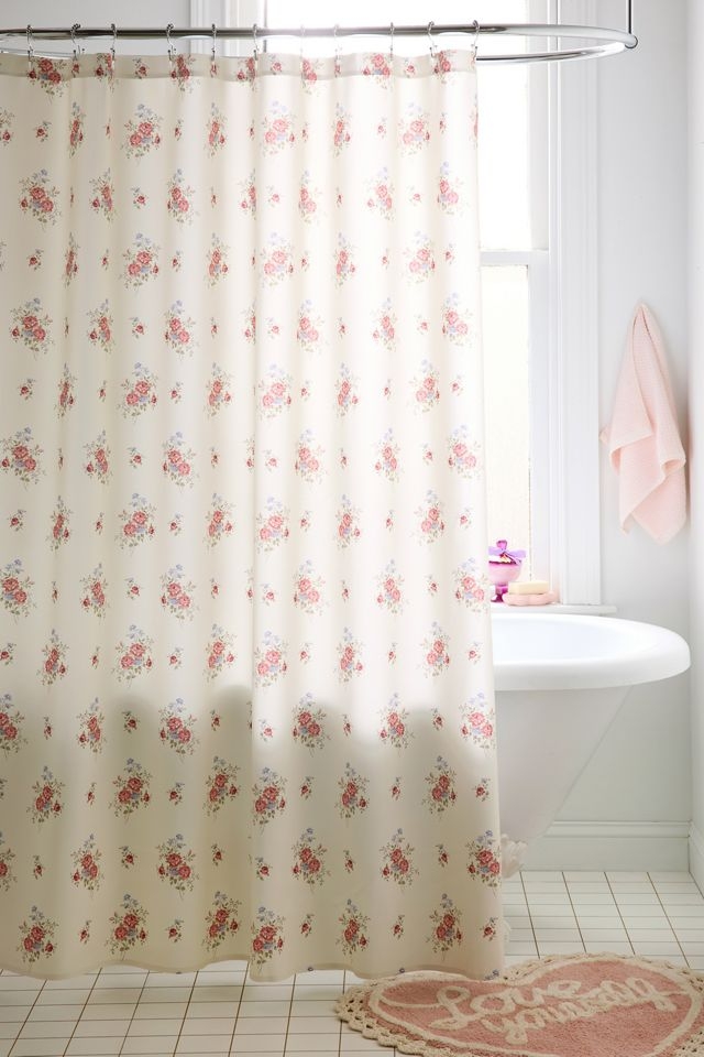 Shower Curtain French Petite Floral Print Cream Country Decor