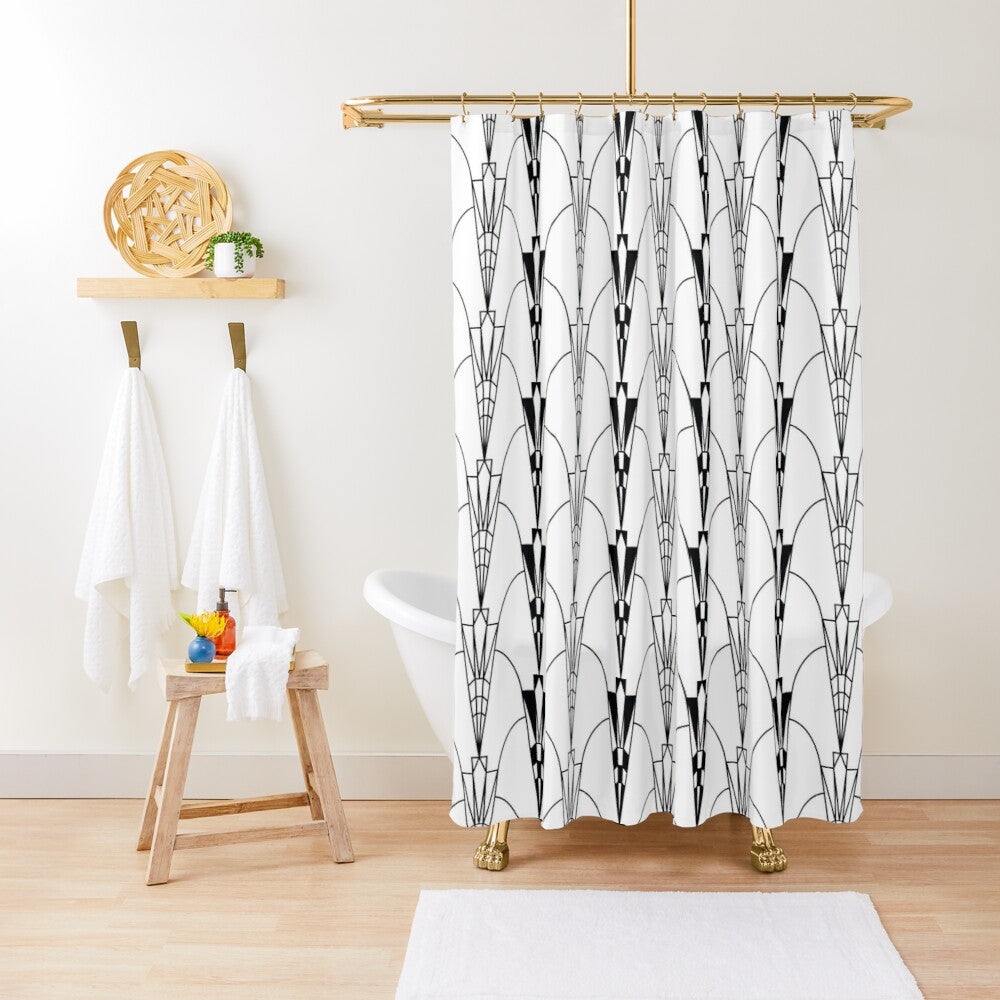 Shower Curtain Geometric Fan Motif Art Deco Vintage Glam