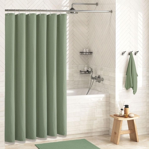 Shower Curtain in Sage Green Waffle Weave Heavy Duty