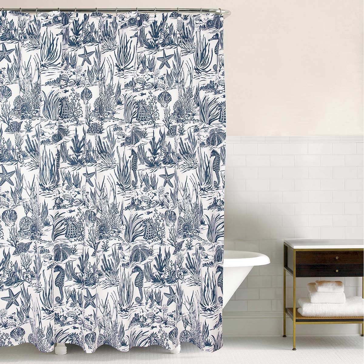 Shower Curtain Indigo Coral Pattern Nautical Print