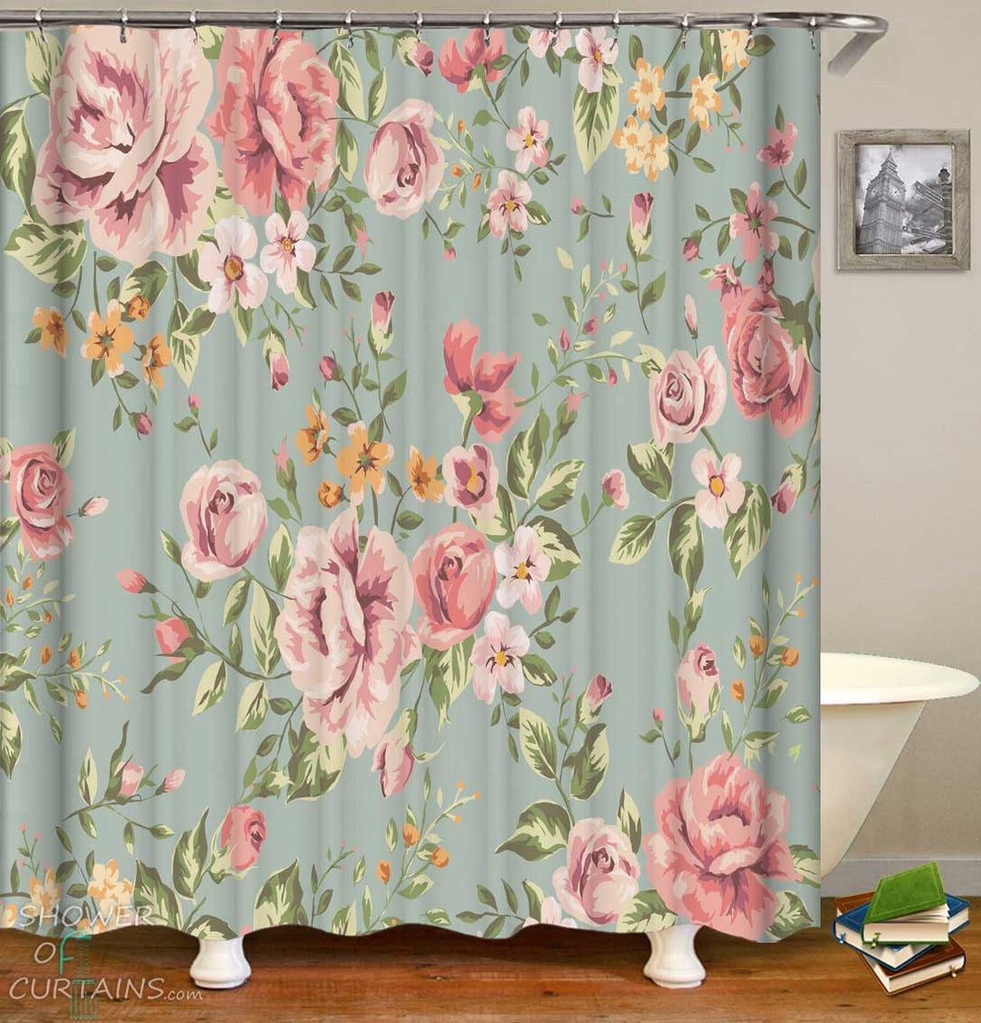 Shower Curtain: Large Scale Floral Sage Green Cottagecore
