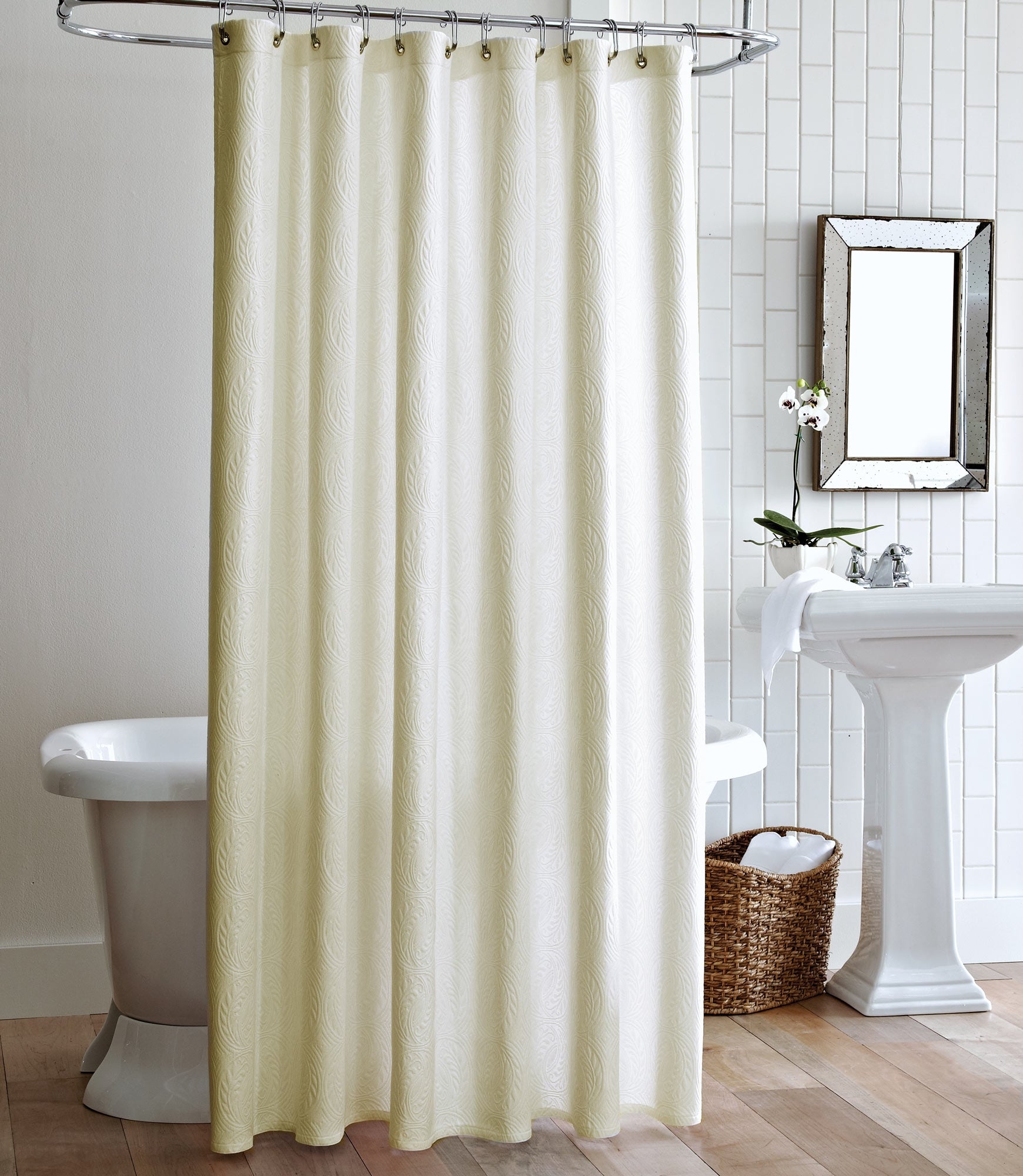 Shower Curtain: Matelasse Leaf Texture in Off White Hue