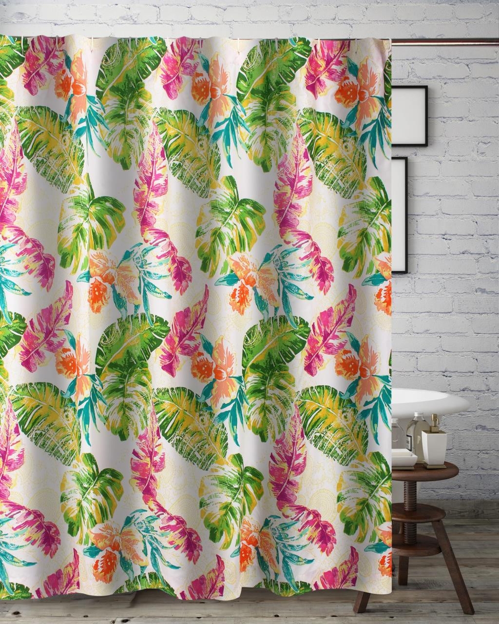 Shower Curtain Monstera Motif Tropical Botanical Design