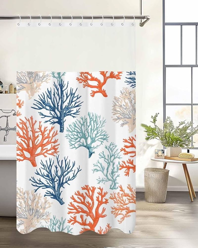 Shower Curtain Multicolored Coral Orange Blue Bath