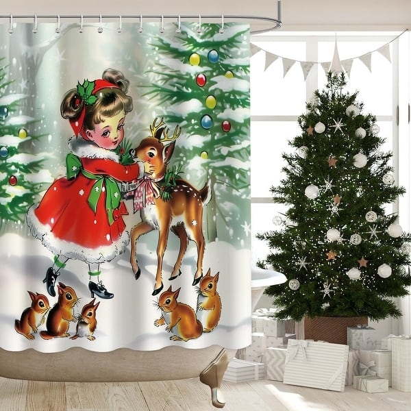 Shower Curtain Nostalgic Kitsch Scalloped Hem Retro Christmas