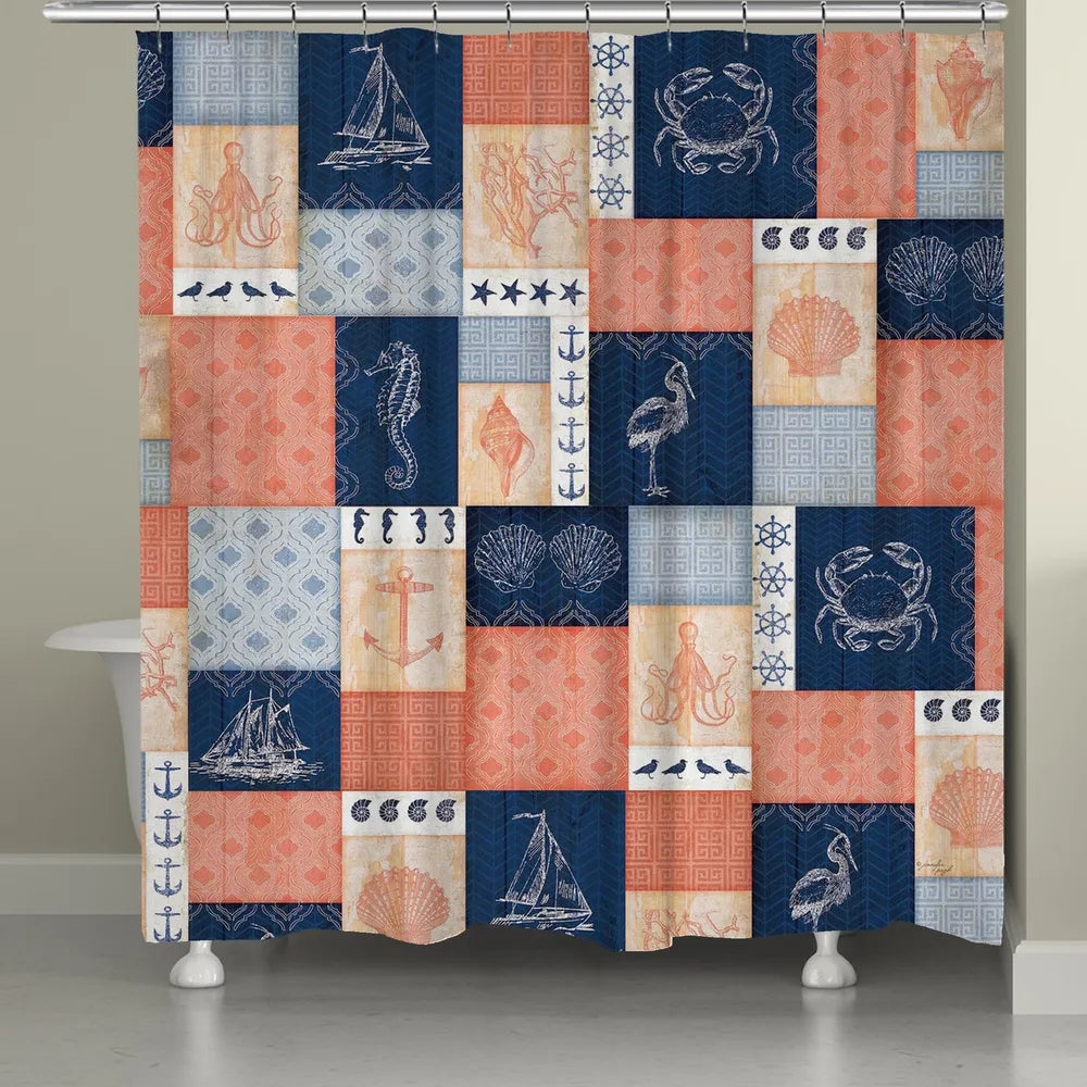 Shower Curtain Patchwork Design Nautical Marine Art