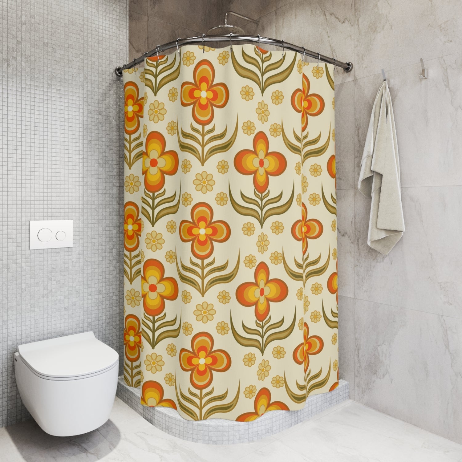 Shower Curtain Retro Flower Power Pattern Groovy 70s Style