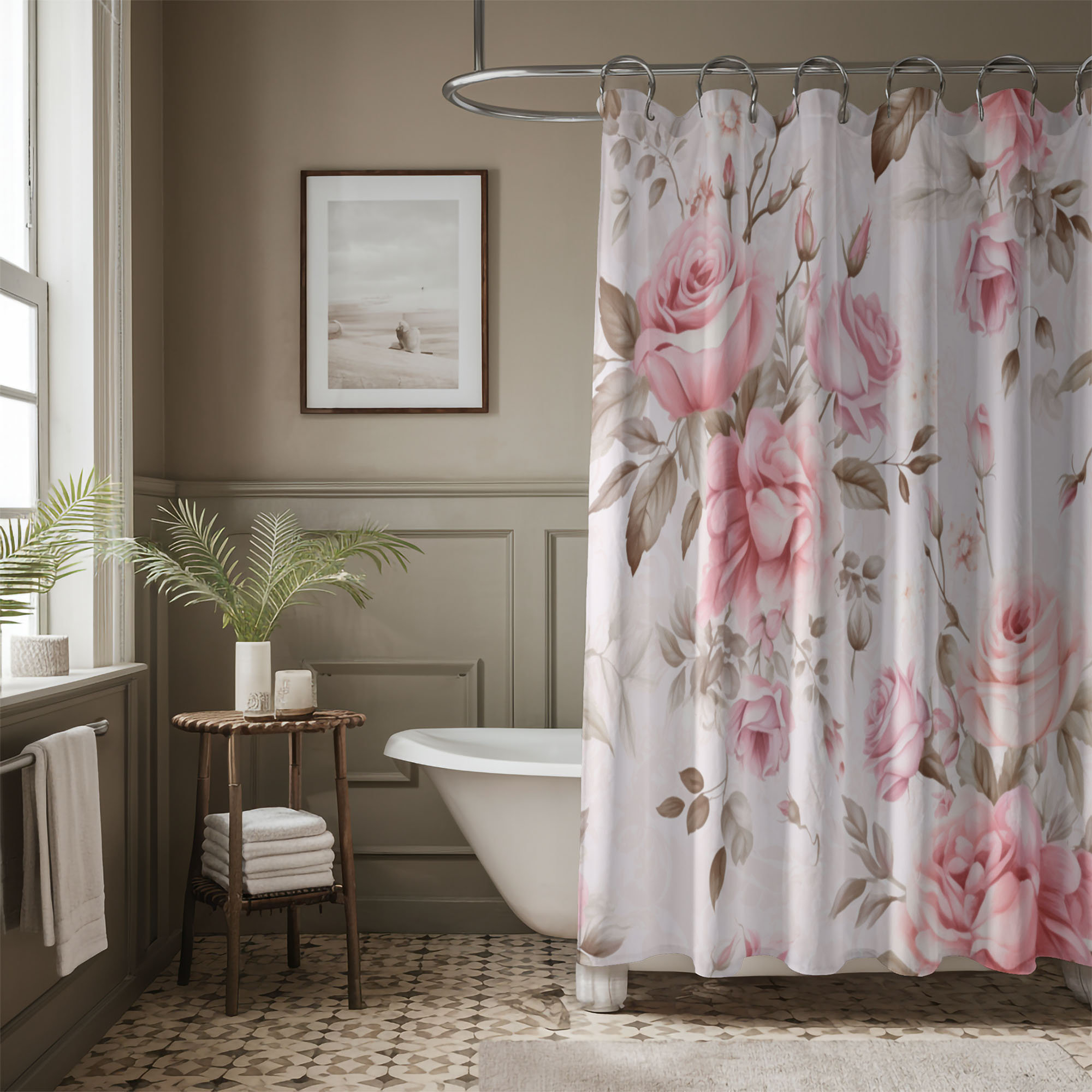 Shower Curtain Romantic Oversized Rose Print Cottagecore