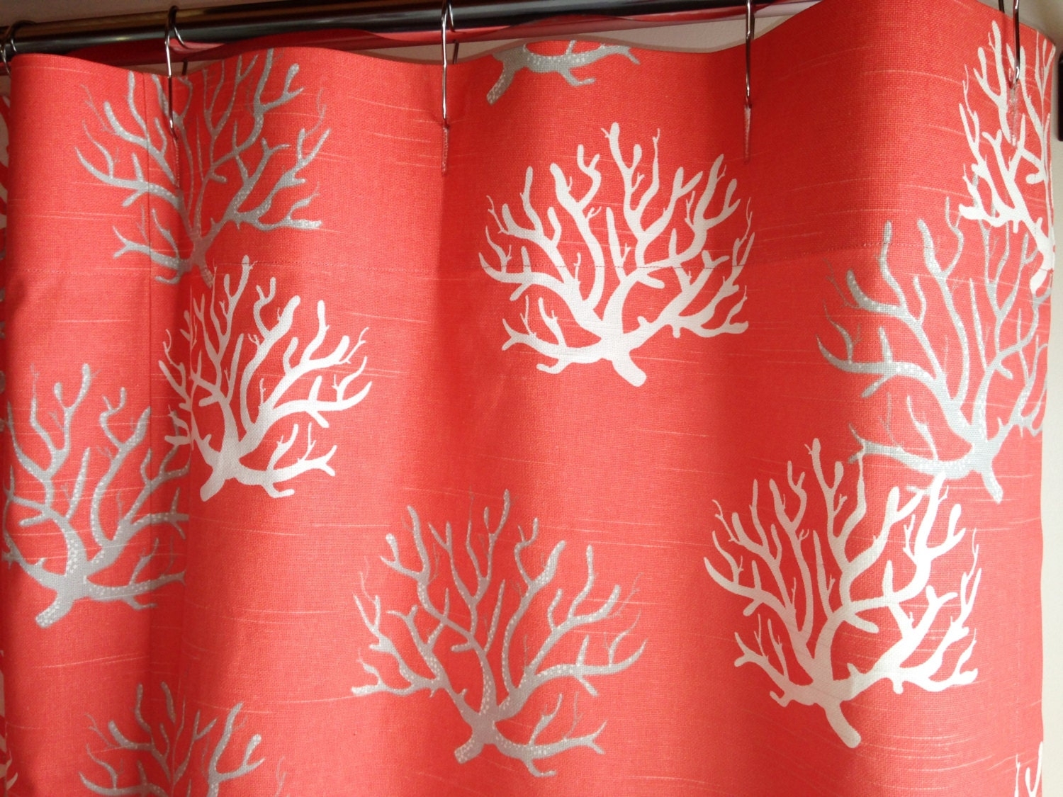 Shower Curtain Slubbed Texture Salmon Pink Nautical