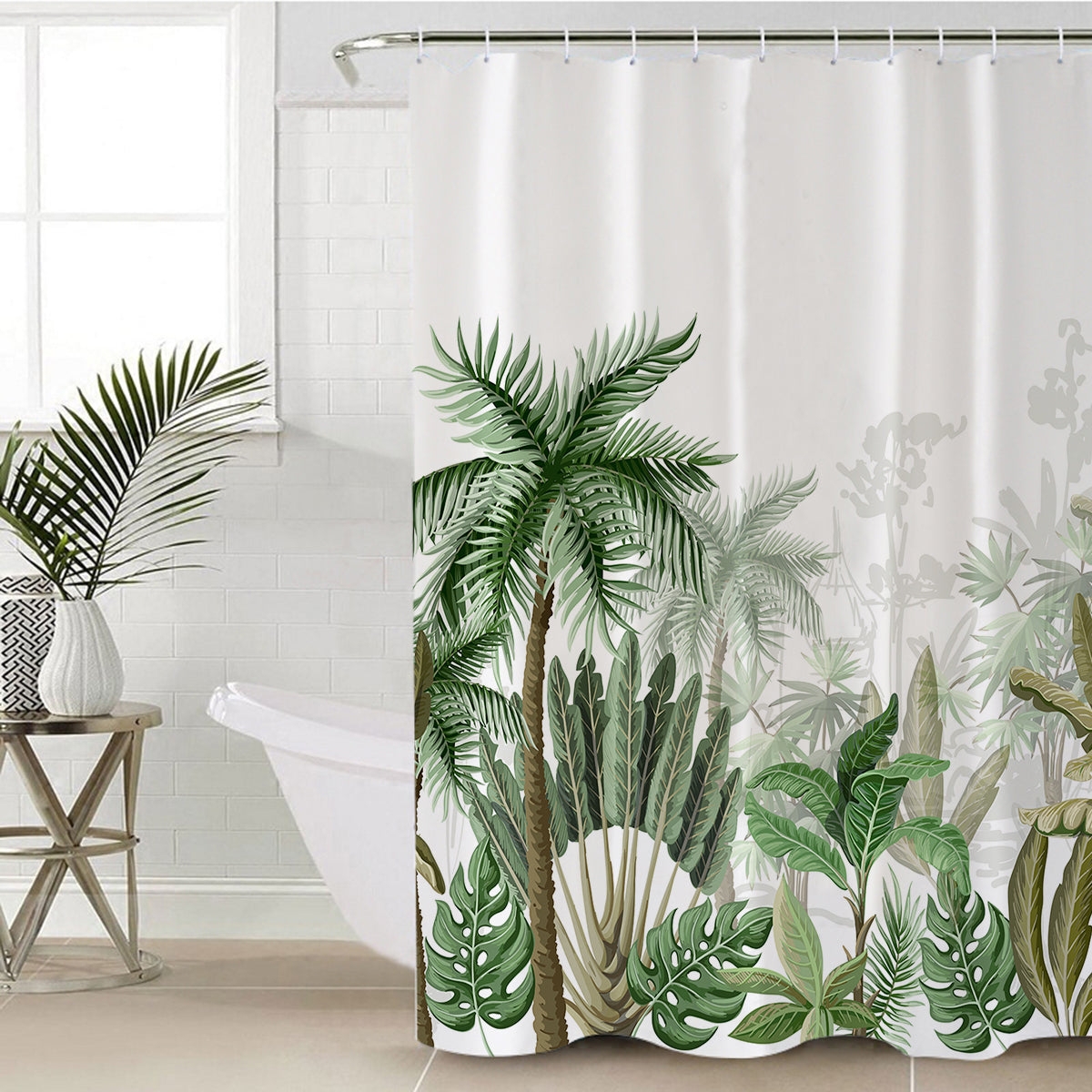 Shower Curtain Tropical Palm Print Botanical Jungle Theme