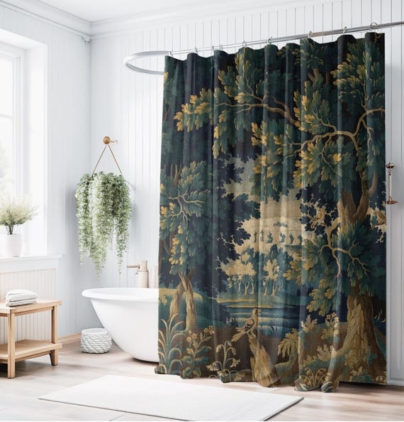 Shower Curtain: Verdure Forest Landscape Tapestry Print