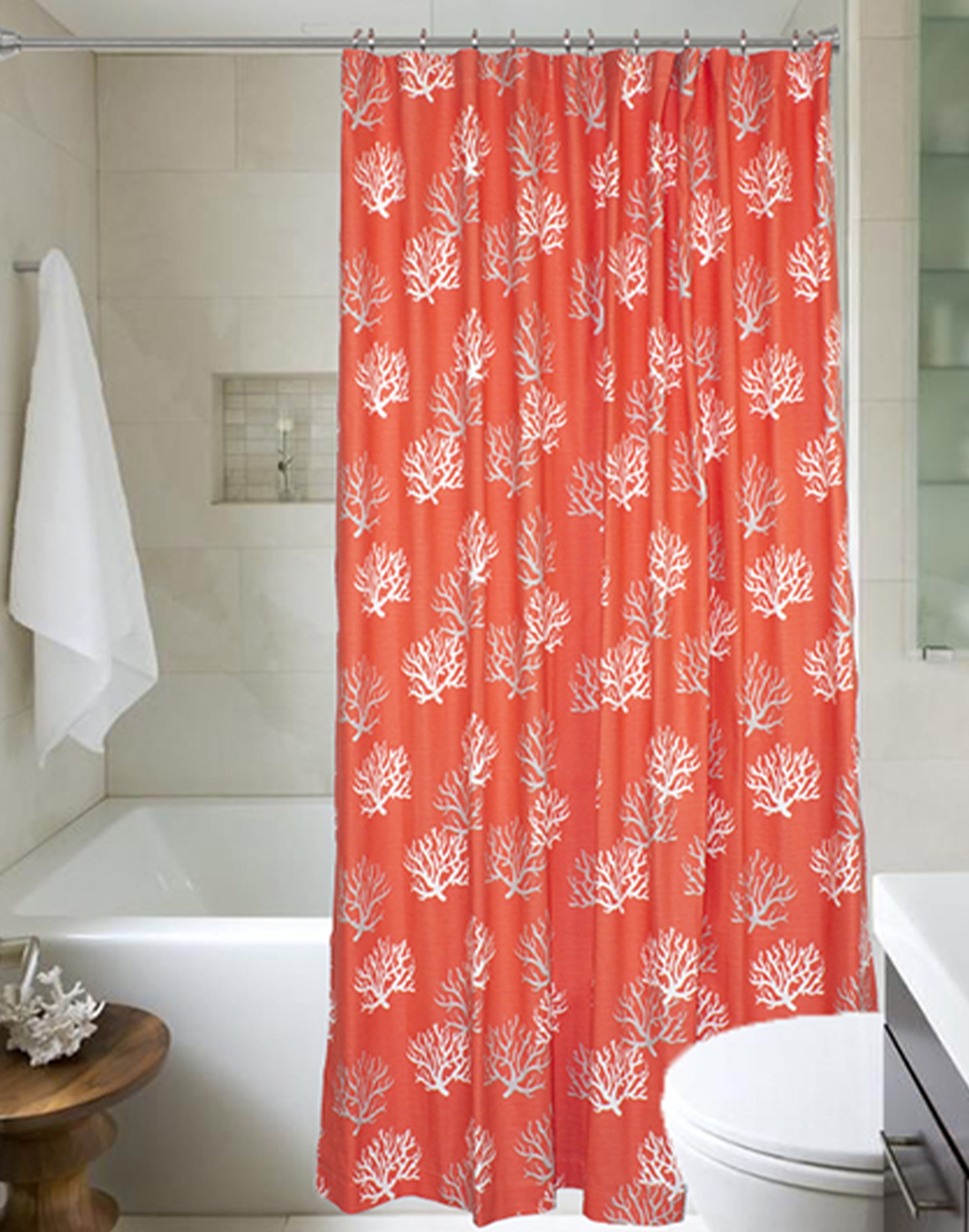 Shower Curtain Vibrant Coral Branch Nautical Theme