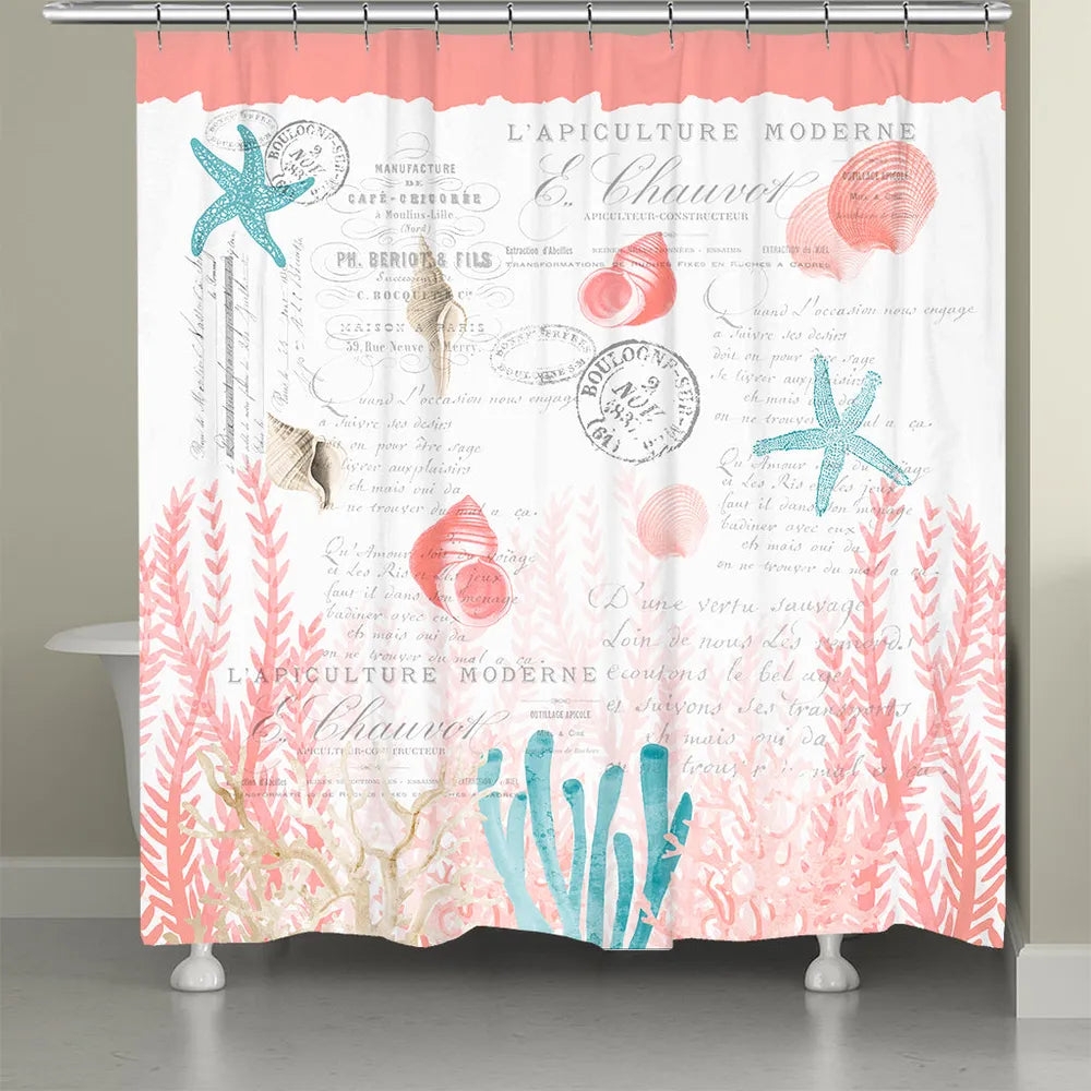 Shower Curtain Vintage French Script Coastal Theme