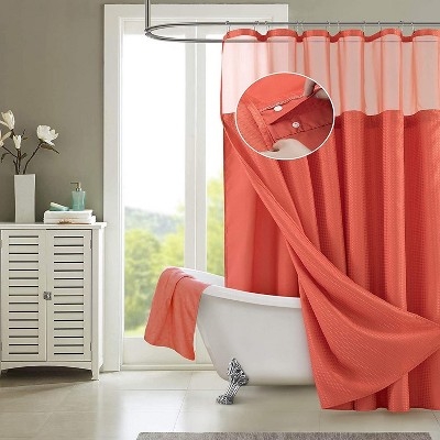 Shower Curtain Waffle Weave Mesh Top Window Orange