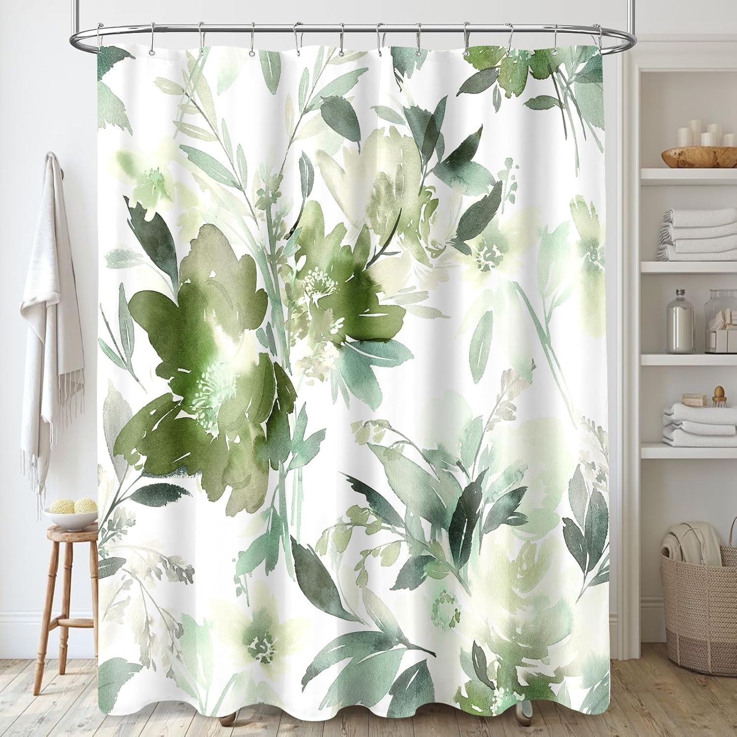 Shower Curtain with Abstract Floral Watercolor Print
