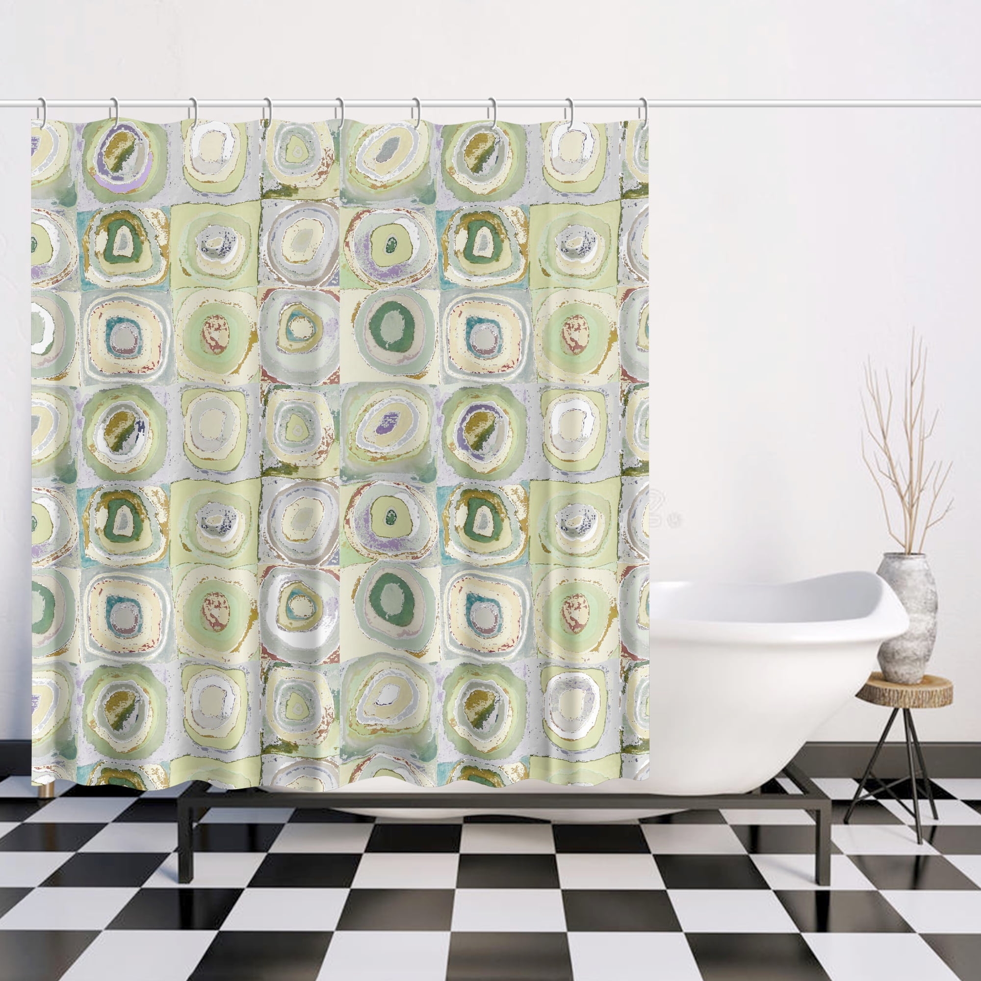 Shower Curtain with Kandinsky Inspired Geometric Print
