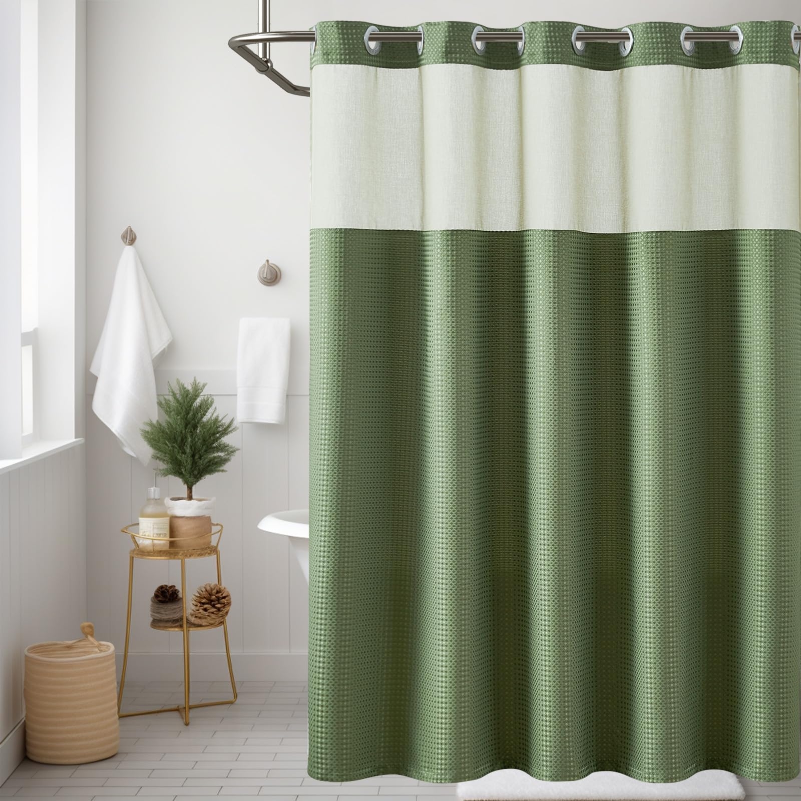 Shower Curtain with Sheer Window and Honeycomb Texture
