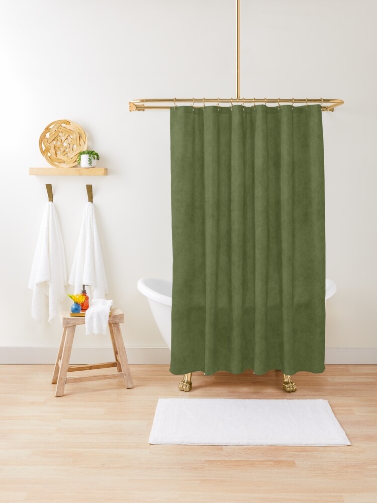 Shower Curtain with Speckled Texture and Gold Hardware