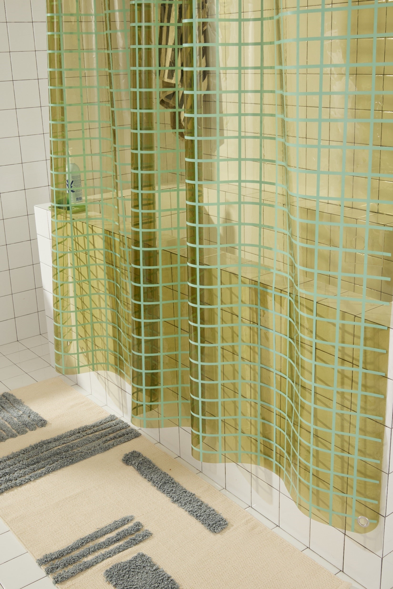 Shower Curtain with Translucent Depth in Olive 2x2 Grid