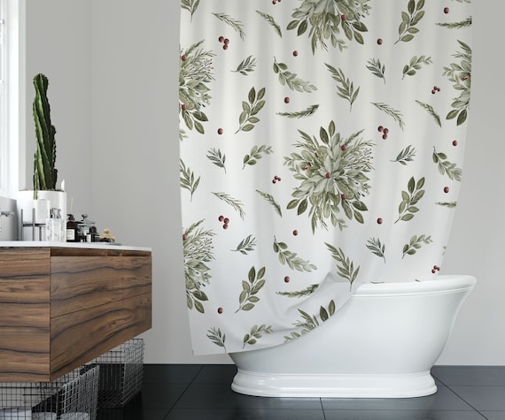 Shower Curtain with Watercolor Foliage Botanical Print
