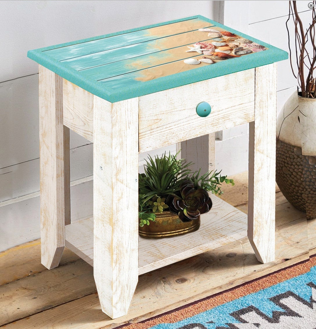 Side Table Decorative Beach Top Turquoise Knob Tapered Legs
