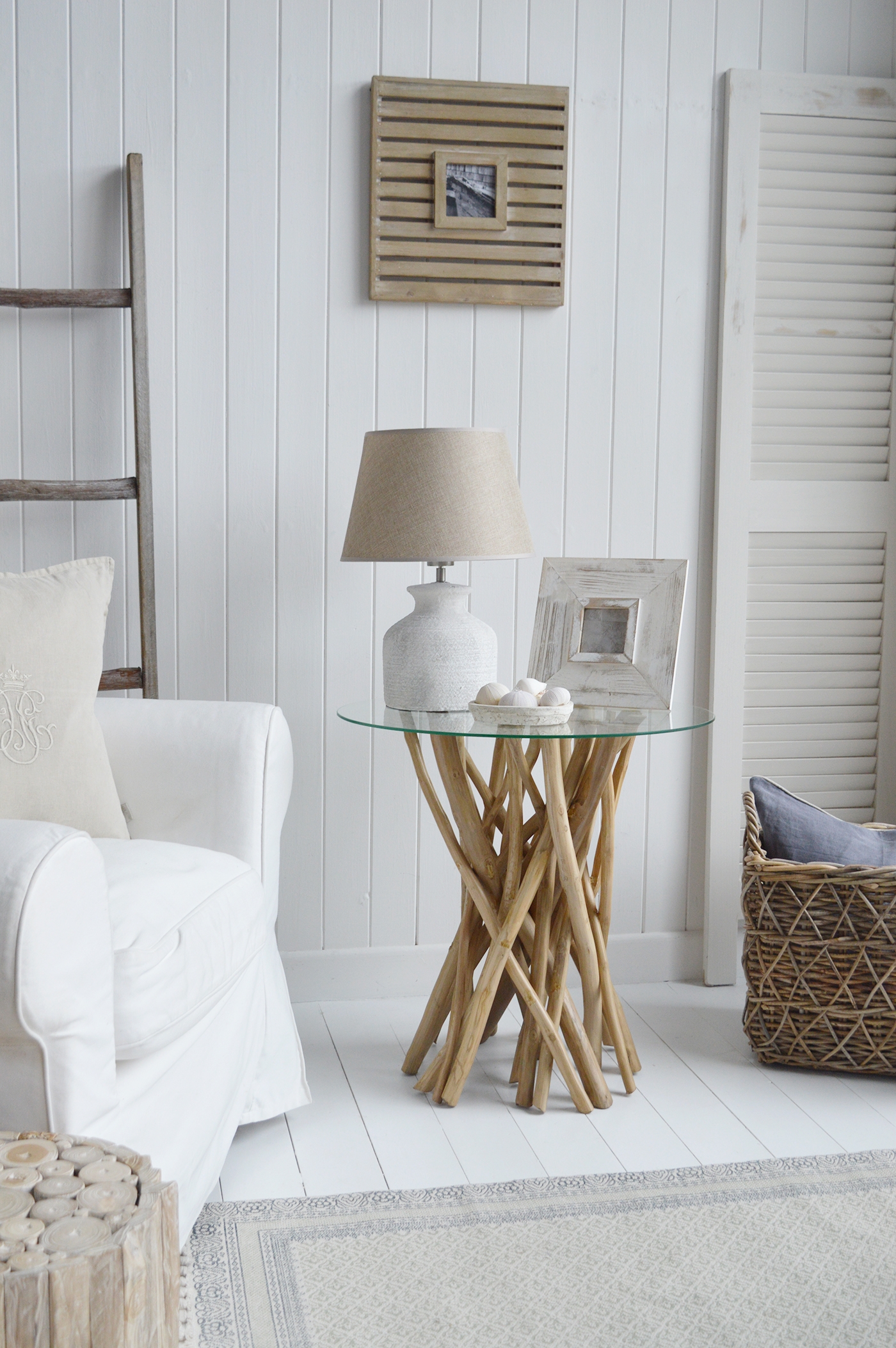 Side Table Driftwood Base Glass Top Intertwined Branch Base