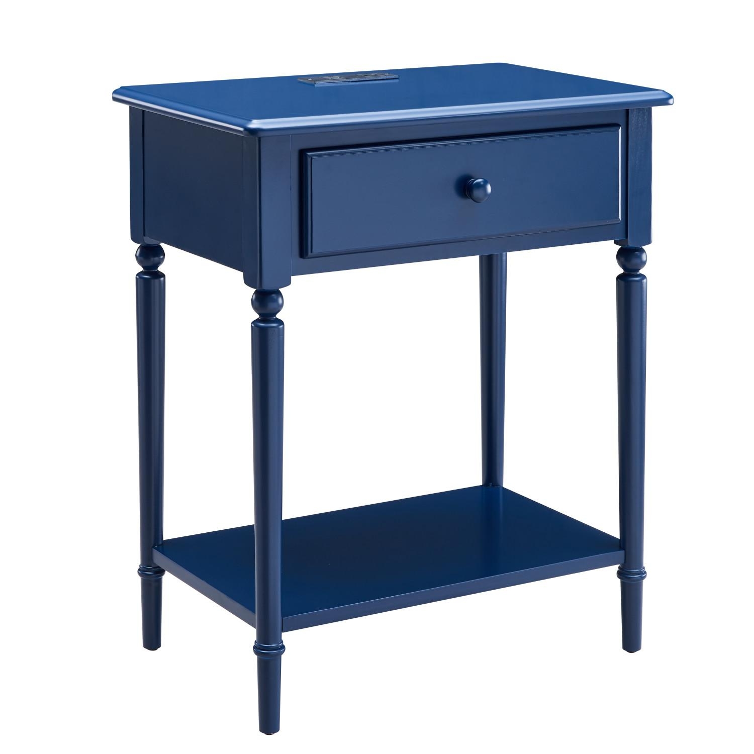 Side Table Recessed Power Strip Navy Blue Charging Station