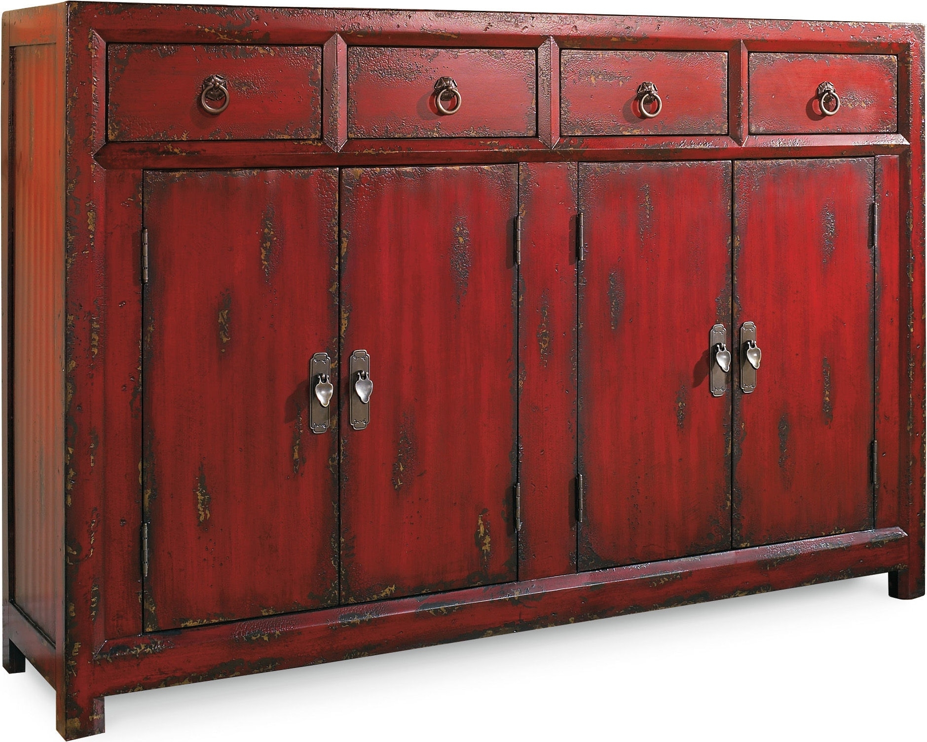 Sideboard Cabinet Antique Red Console with Weathered Red Finish