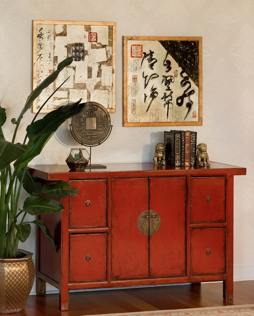 Sideboard Cabinet Ming Dynasty Inspired Chest in Crimson Red