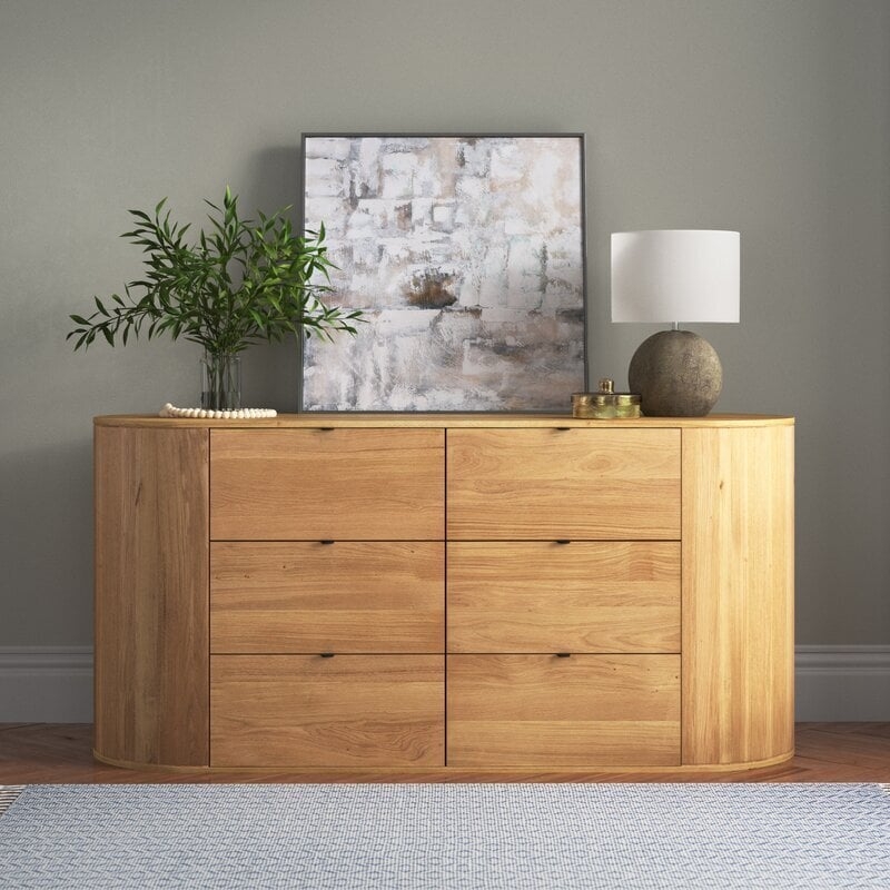 Sideboard Credenza with Curved Ends and Light Wood Finish
