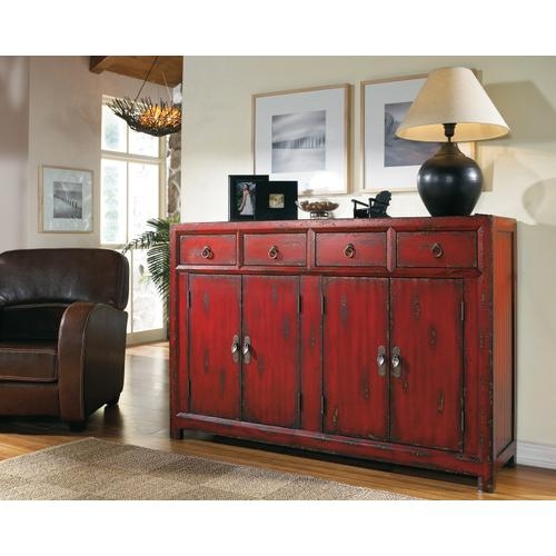 Sideboard Vibrant Accent Console with Asian Inspired Hardware