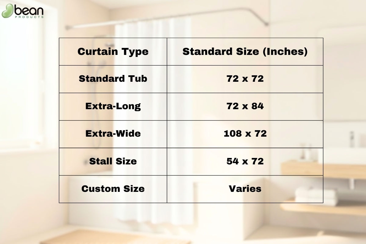 Size Chart Dimensional Reference Extra Long Shower Curtain Guide