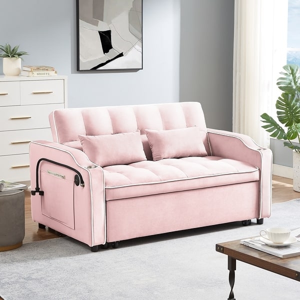 Sleeper Sofa with USB Charging Port and Integrated Cup Holders