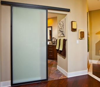 Sliding Door Matte Black Top Mount Track Frosted Glass Privacy Panel