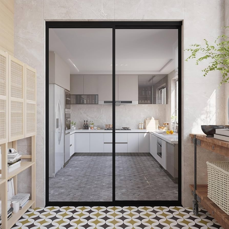 Sliding Door Slim Profile Black Glass Sliding Door