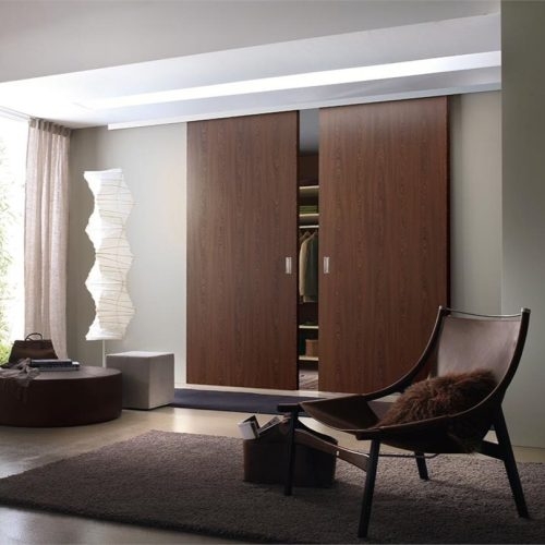 Sliding Doors: Walnut Finish Floor To Ceiling Master Suite Doors
