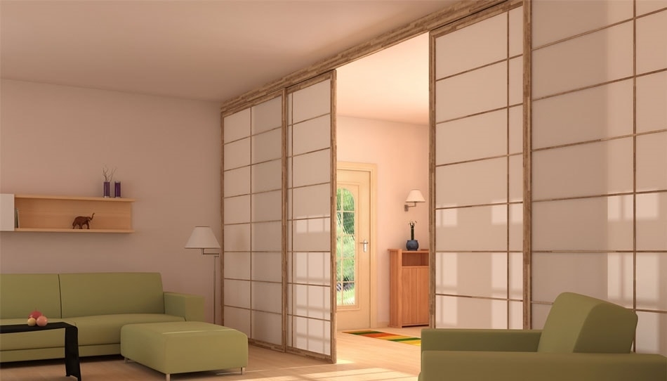 Sliding Partition: Shoji Style Grid Pattern Modern Zen Screen