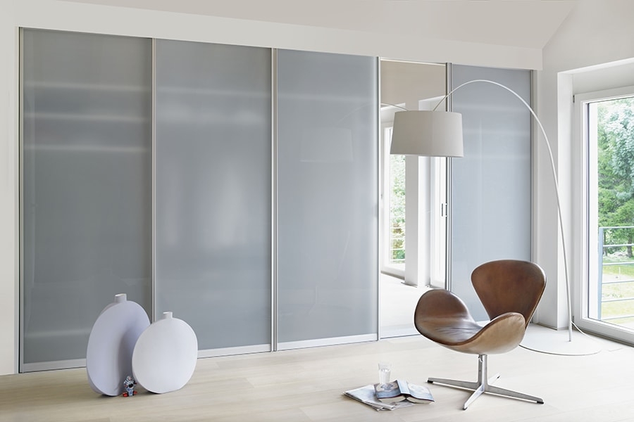 Sliding Room Divider: Cognac Swivel Chair Minimalist Glass System