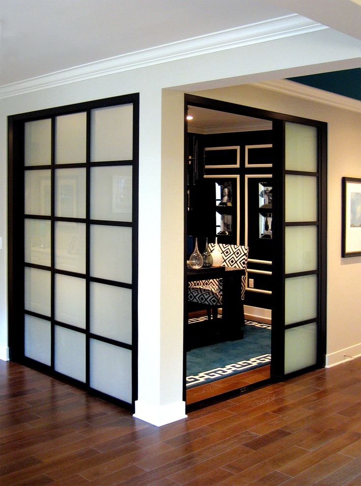 Sliding Room Divider Grid Mullions Frosted Glass Room Divider