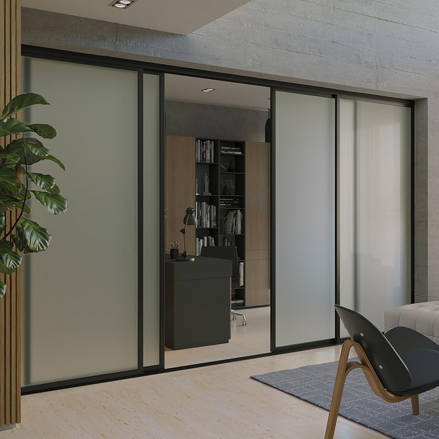 Sliding Room Divider: Matte Black Sliding Office Glass Doors