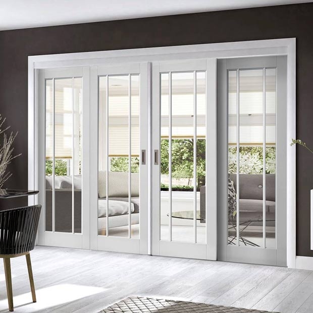 Sliding Room Divider: Vertical Glazing Bars Internal White System