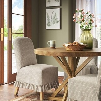 Slipcovered Dining Chair: Ruffle Skirt Pinstripe