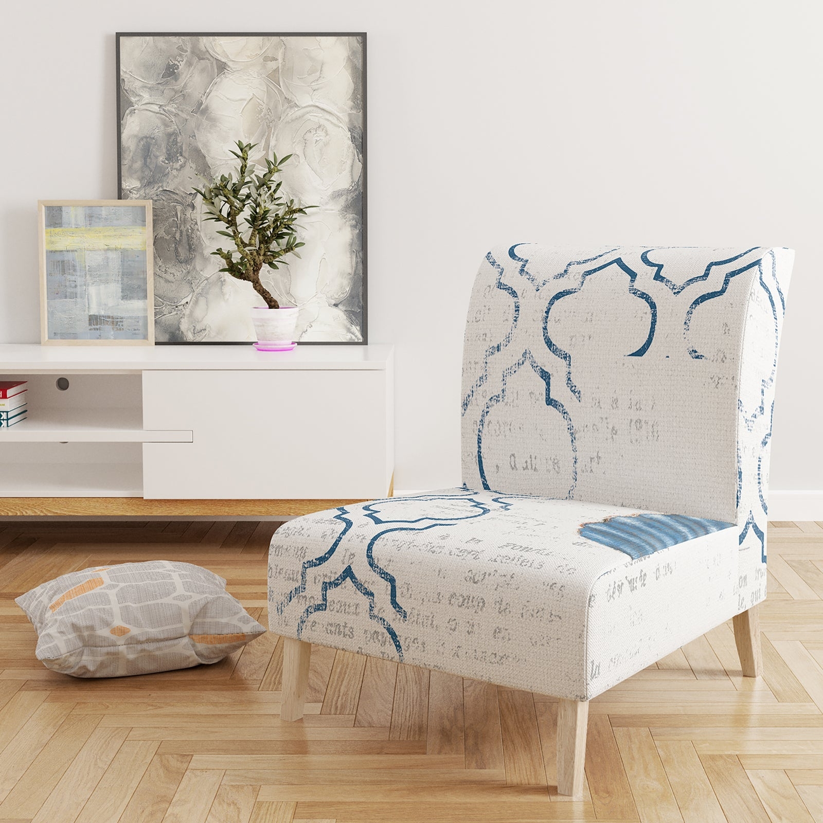 Slipper Chair Scallop Shell Motif Armless Navy Blue Slipper Chair