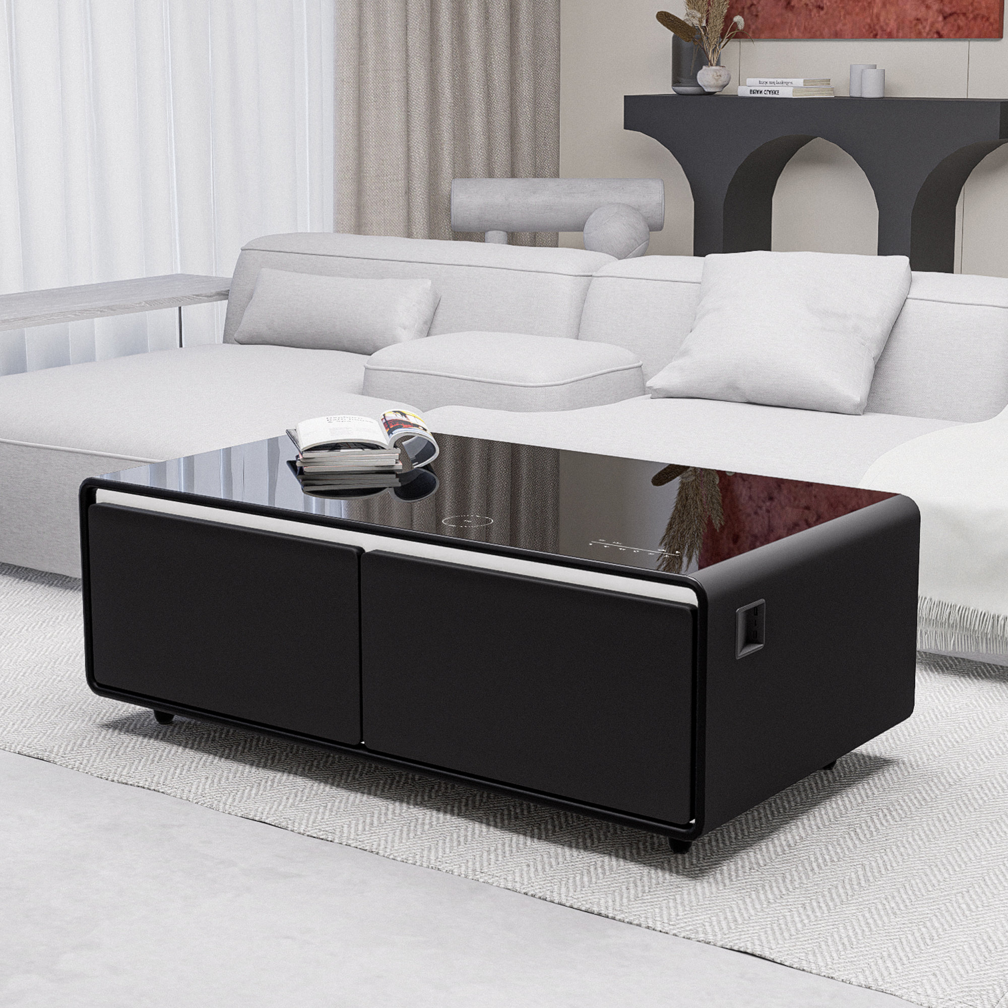Smart Multimedia Table in Matte Black and Modern Black Multimedia Table