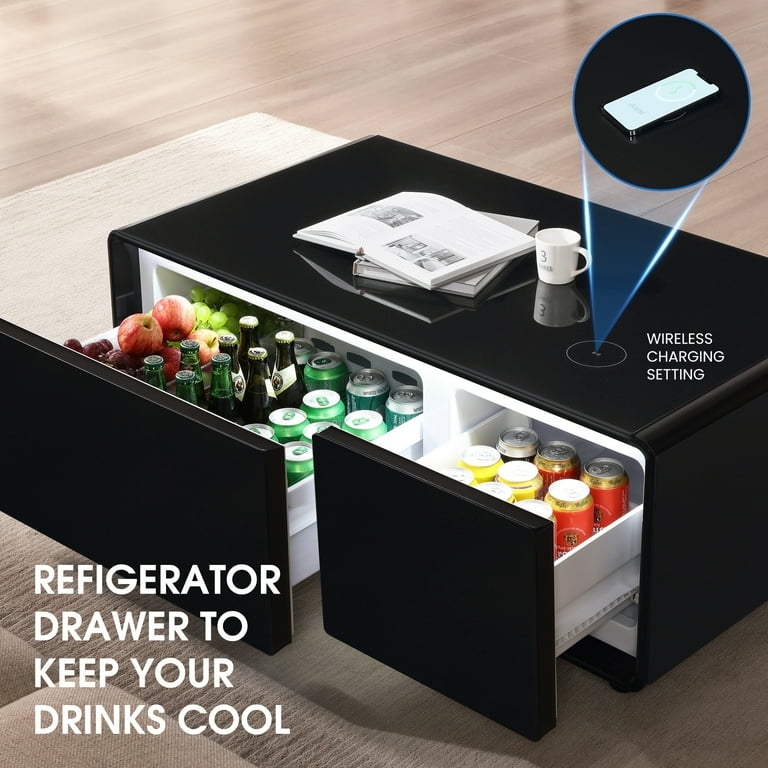 Smart Refrigerator Table with Glossy Black Refrigerator Table